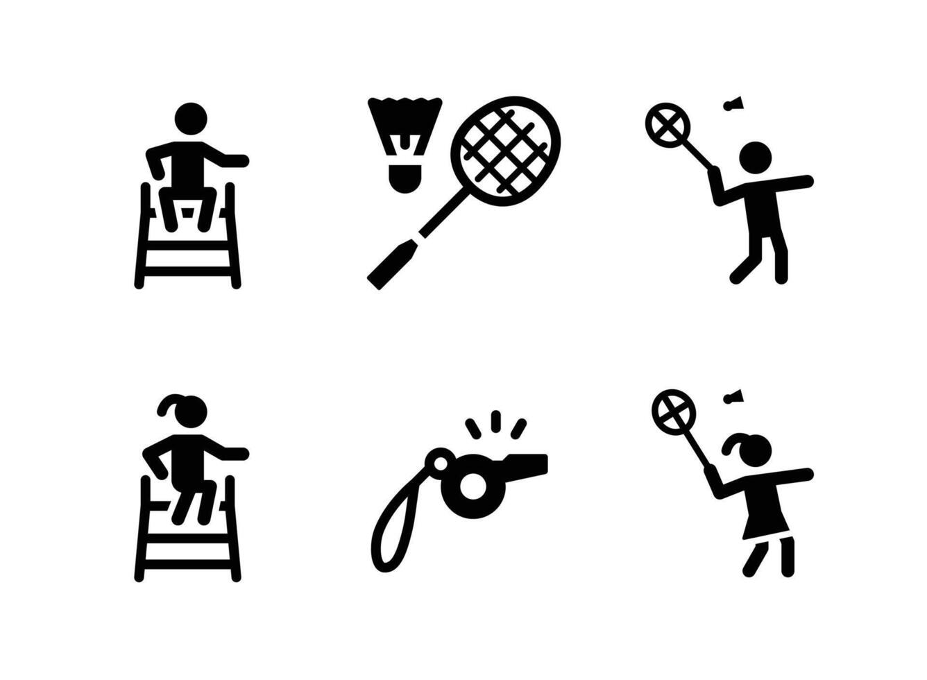 Simple Set of Badminton Related Solid Icons. Contains Icons as Referee, Racket, Badminton Player and more. vector