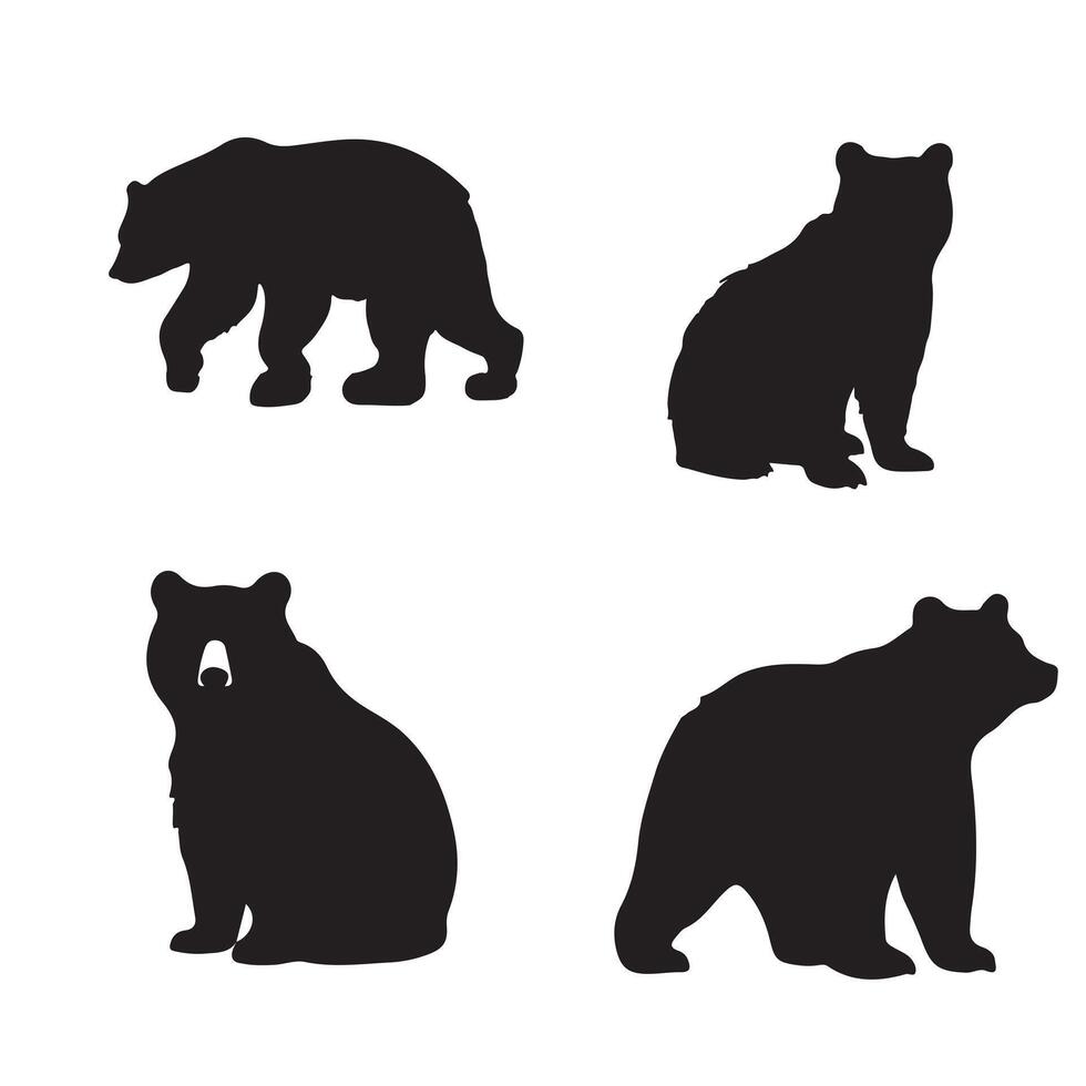 grizzly set black silhouette vector
