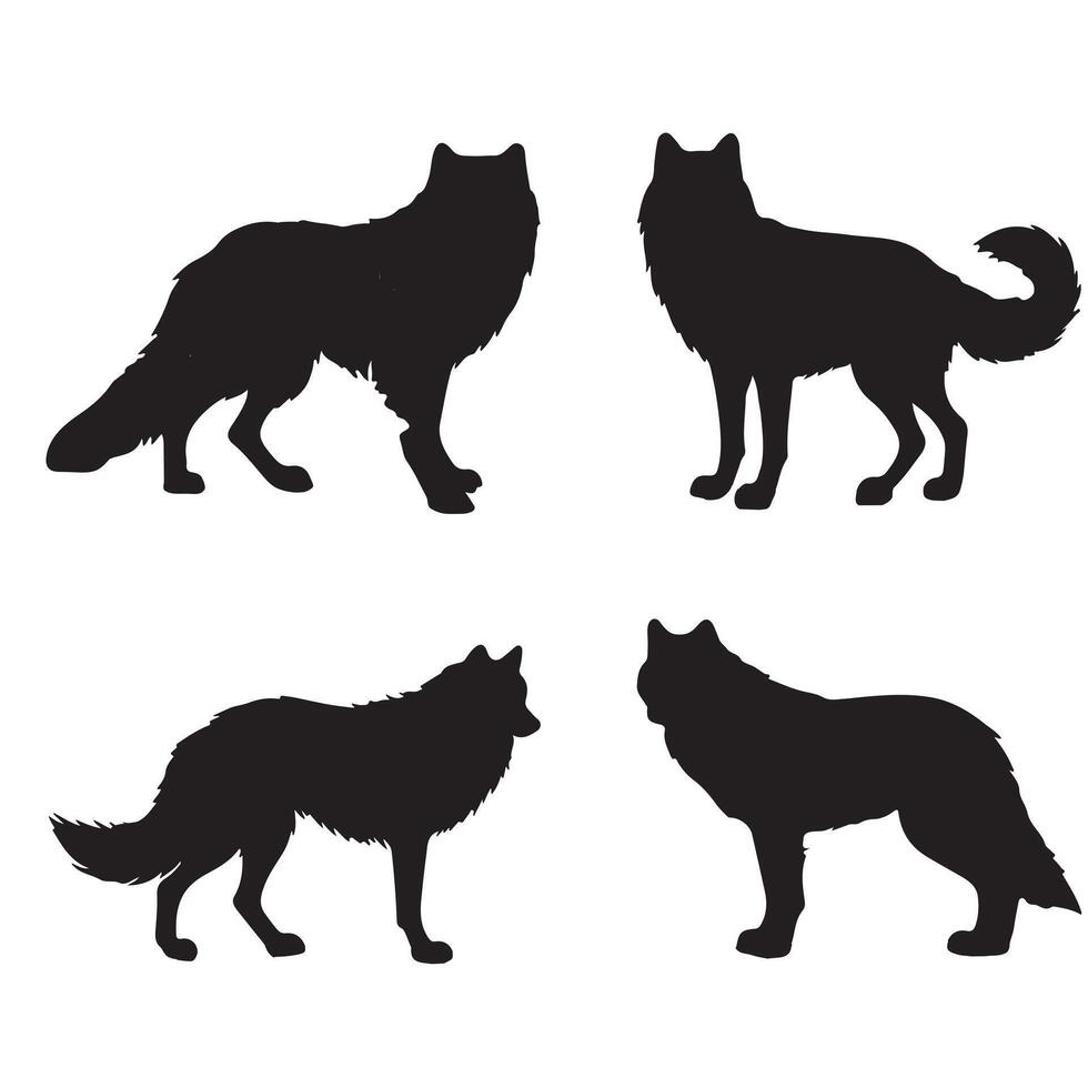 black silhouette gray wolf set vector