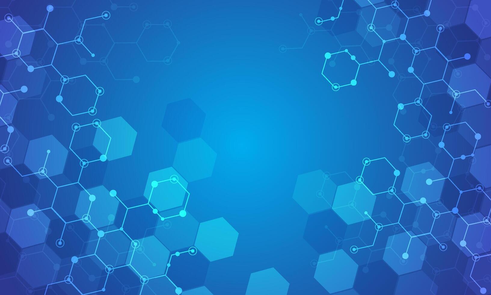 Abstract hexagonal background with molecular structures and chemical elements. illustration vector