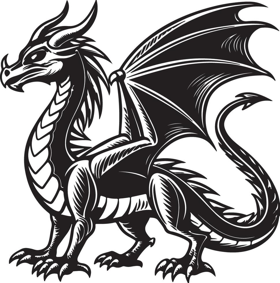 Black silhouettes of Dragon isolated on a white background. vector