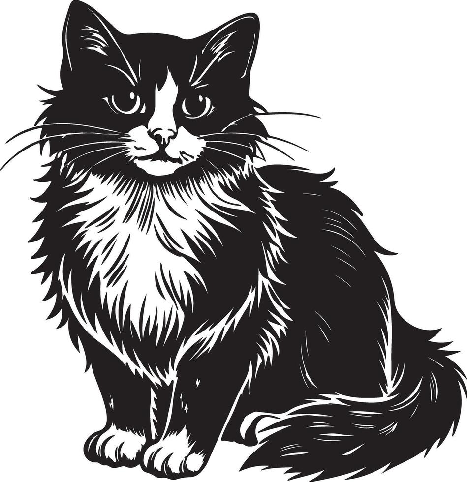 Black silhouettes of cat isolated on a white background. vector