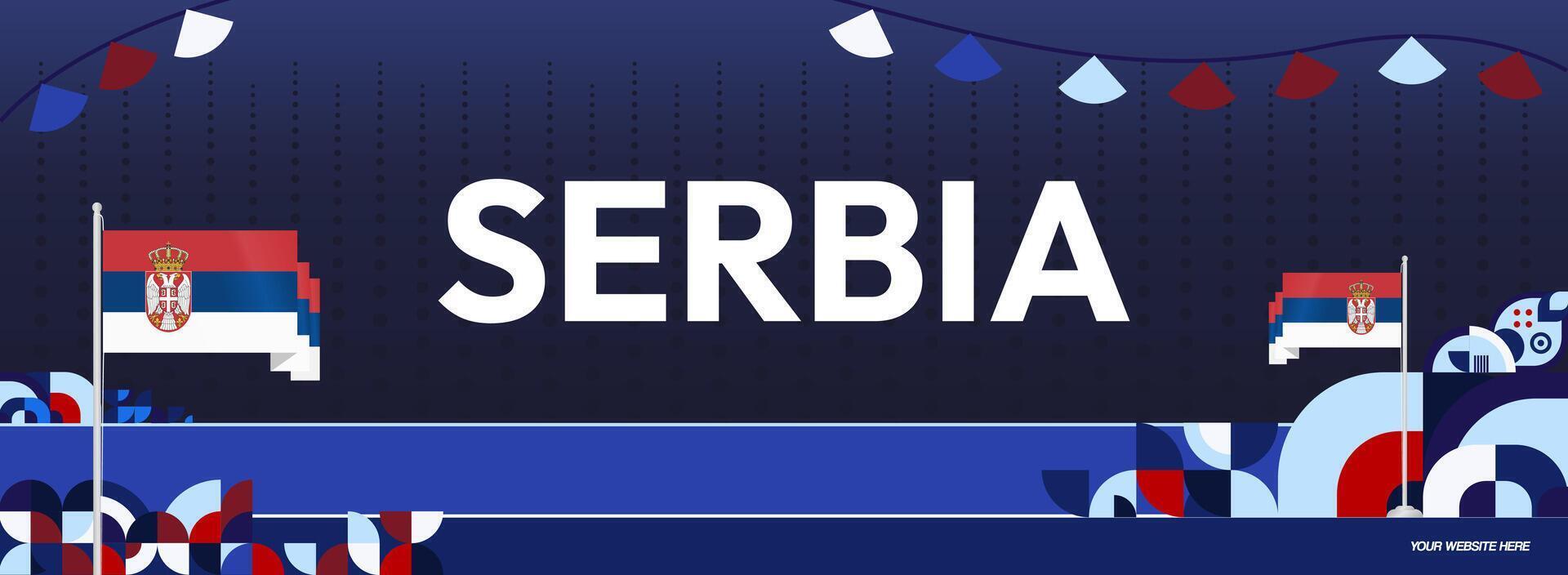 Serbia National Day Banner in creative geometric style. Wide banner suitable for independence greeting card and more event backgrounds with serbian flag. 15th February. Happy Statehood Day of Serbia vector
