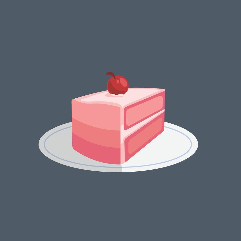 piece of strawberry cake in flat design. vector
