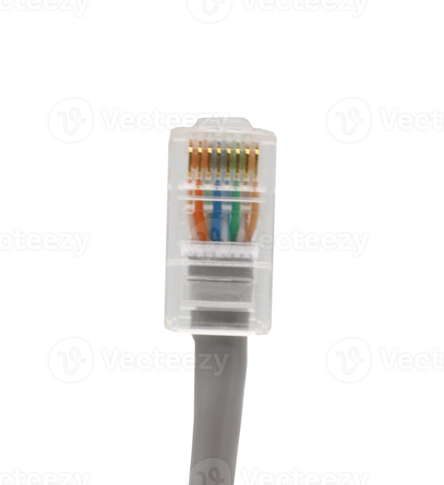 Gray network cables with molded RJ45 plug on transparent background png