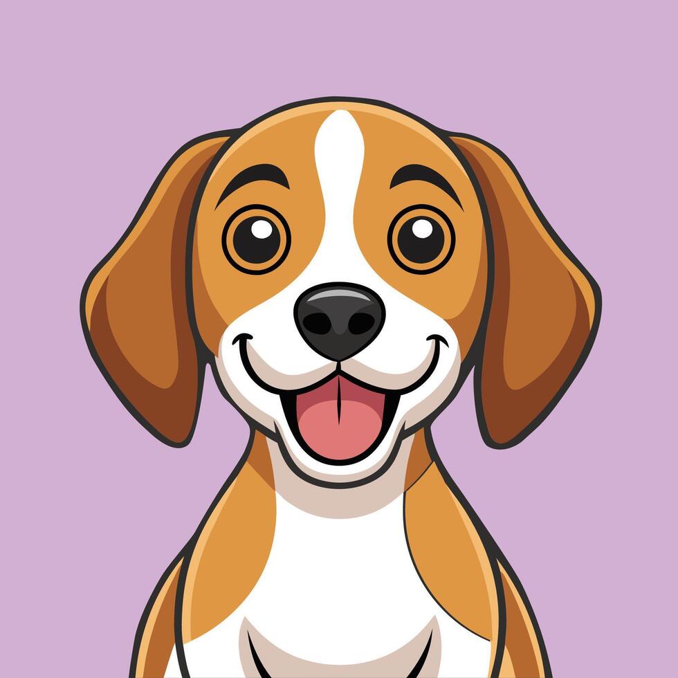 Beagle smiling happy dog, funny friendly pet, brown and white, violet background. Illustrator. vector