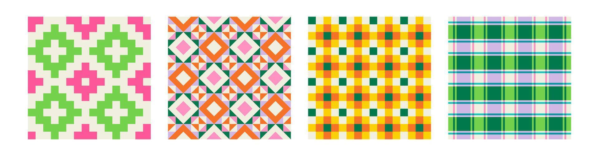 Set of Essential geometric printable seamless pattern with abstract Minimal elegant line form stroke shapes in vibrant colors. Modern simple background in minimalist mid century style wall art vector