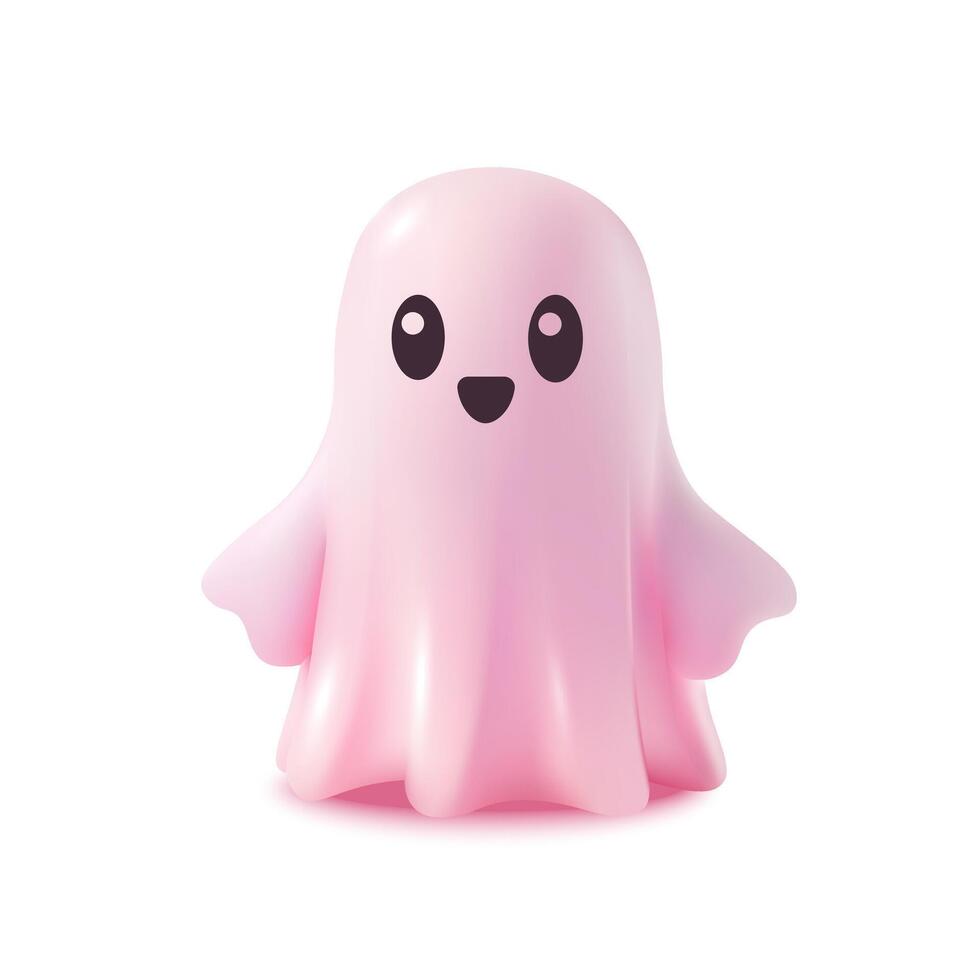 Realistic 3D Pink Ghost for Halloween. Cute Cartoon Design Isolated on White Background. Happy Halloween Illustration concept render objects for Holiday poster, flyer brochure and template vector