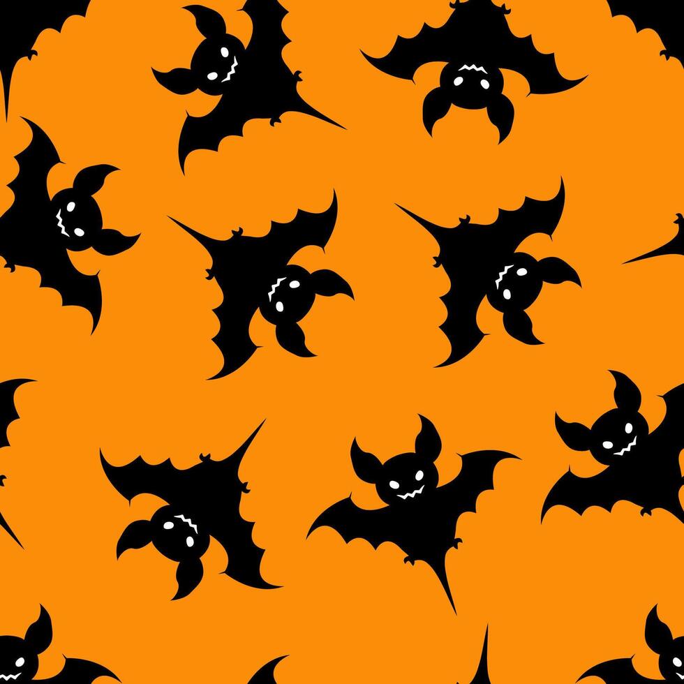 Seamless pattern with bats on an orange background. Halloween Pattern vector