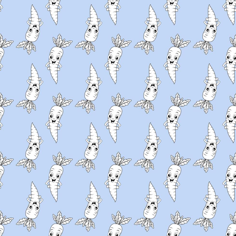 Seamless pattern with fun carrots. A pattern featuring contoured carrots.blue background vector