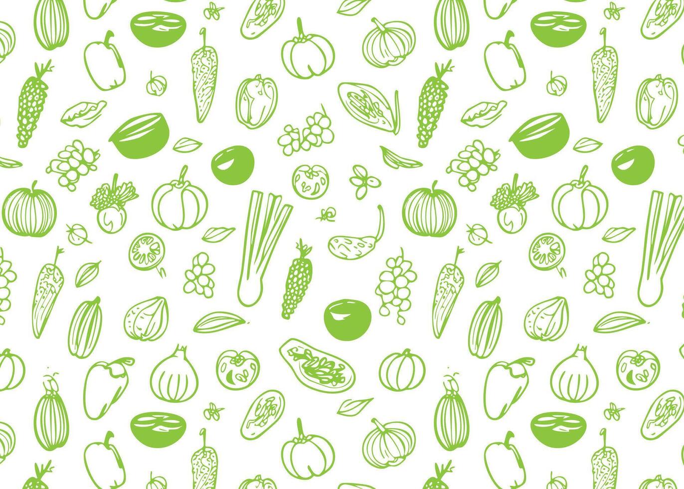 Seamless pattern with hand drawn fruits and vegetables illustration vector