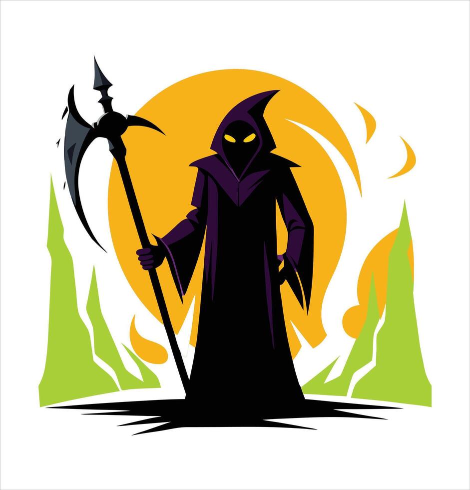 Grim Reaper Holding a Scythe in Colorful And Stylist Design vector