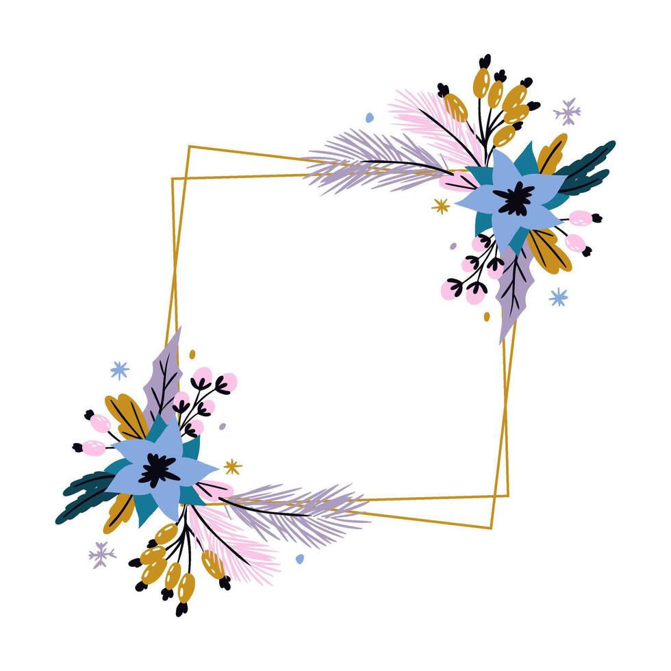 Christmas Frame. Winter decorative frame. Botanical elements in flat style. Floral composition. vector
