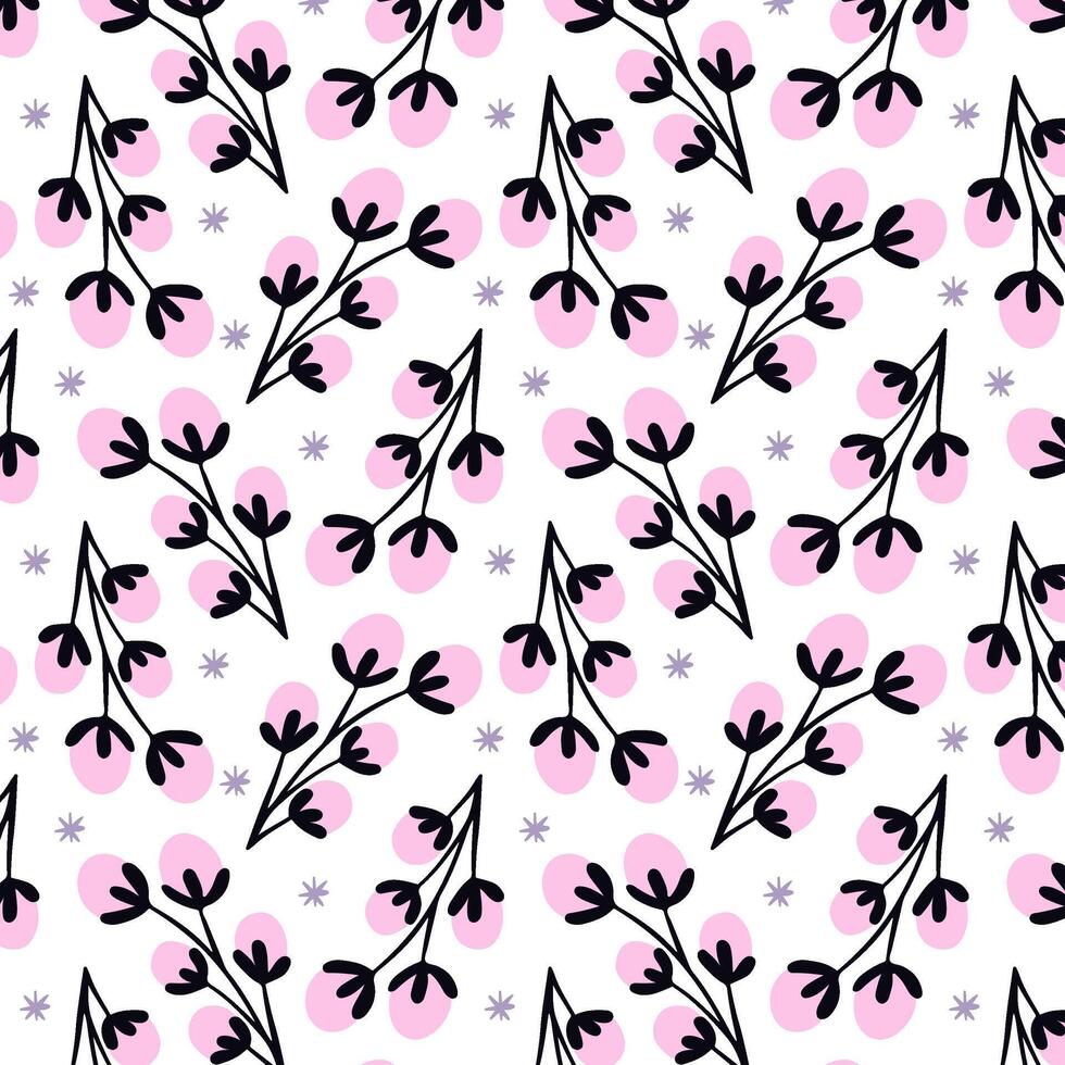 Christmas background with berries and snowflakes. Pattern with winter berries in flat style. Winter background. Festive pattern for packaging, textiles, banner, cards and other. vector