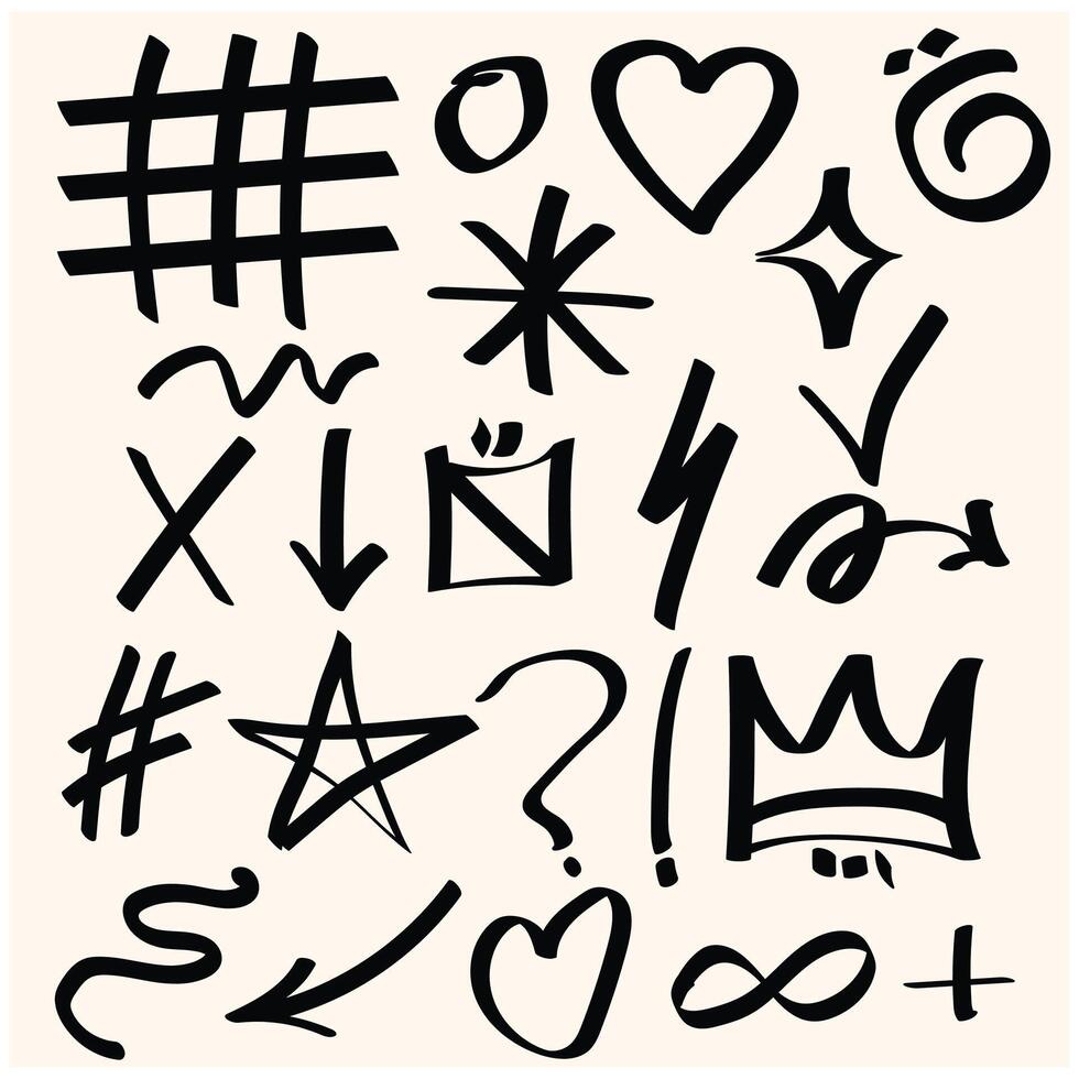 Collection graffiti doodle punk and girly shapes With illustration style doodle and line art vector