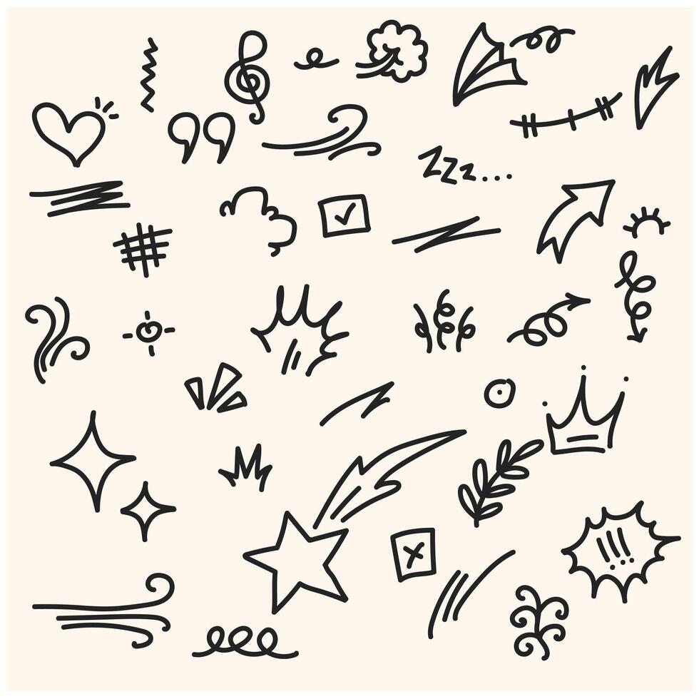 Doodle lines, Arrows, circles and curves With illustration style doodle and line art vector
