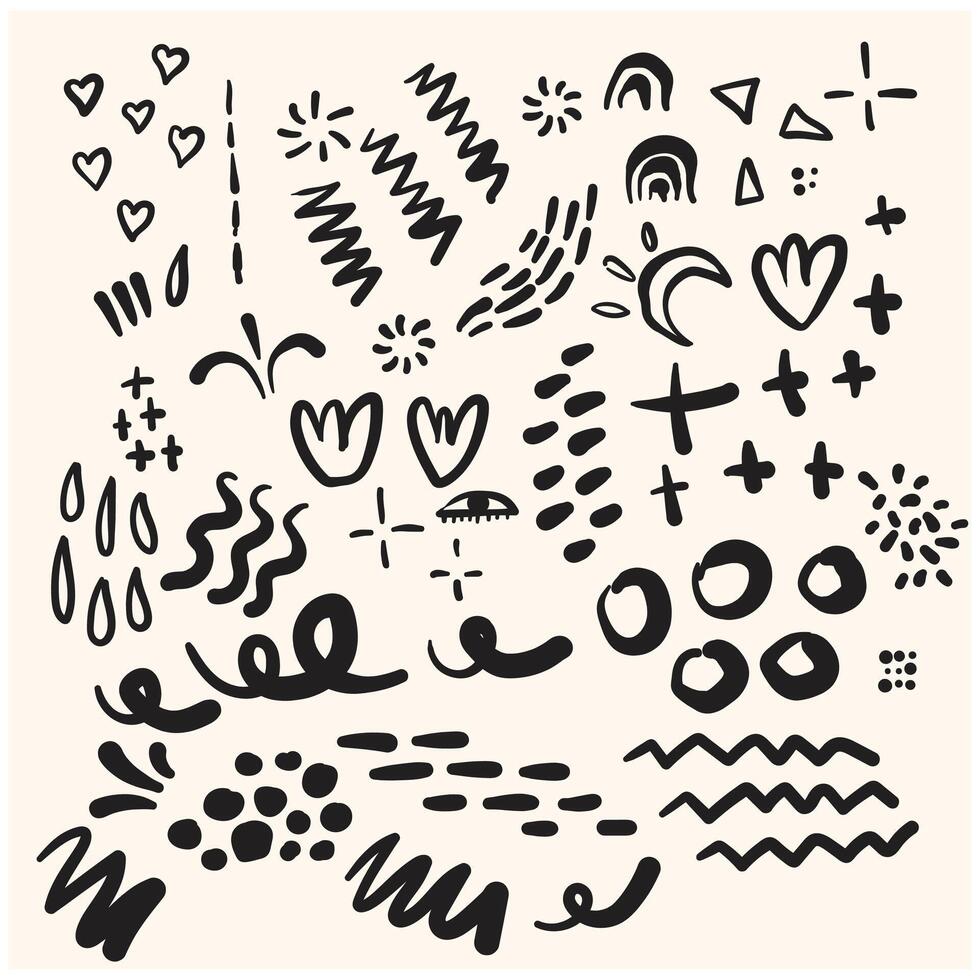Hand drawn doodles, sketch drawing scribbles, various shapes elements set With illustration style doodle and line art vector