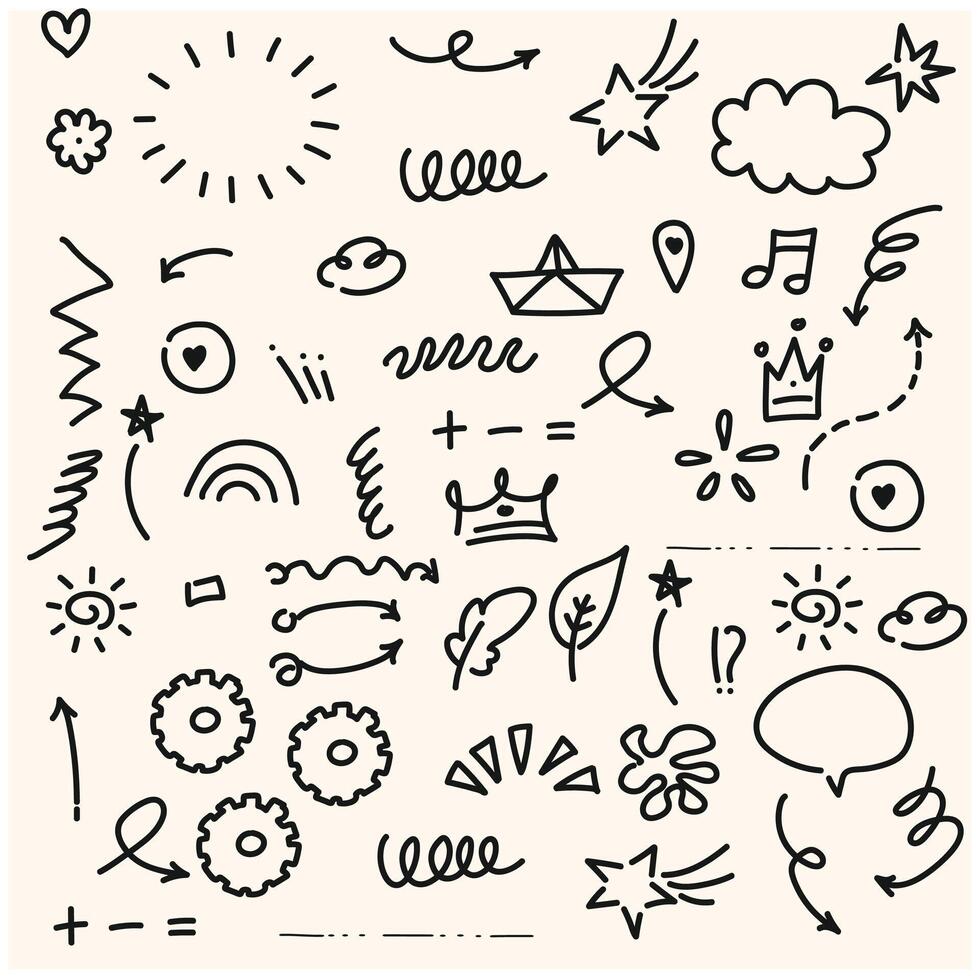 Doodle set of hand drawn elements With illustration style doodle and line art vector