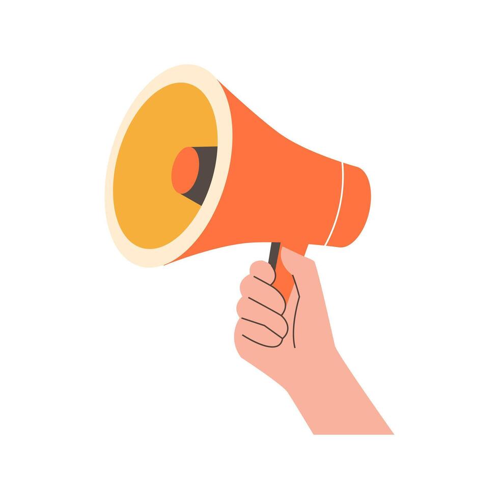 Man holds a loudspeaker in his hand. Concept of freedom of speech, democracy vector