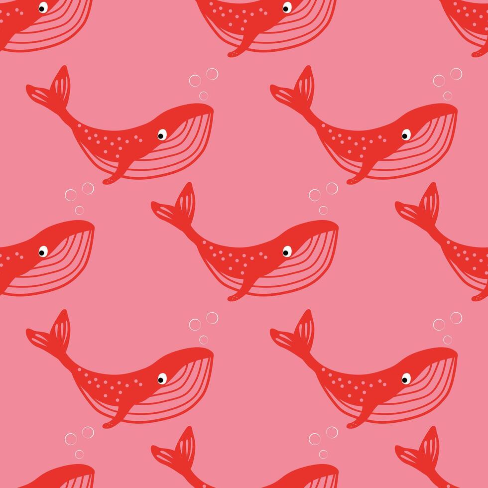 Hand drawn whale underwater animal seamless pattern vector