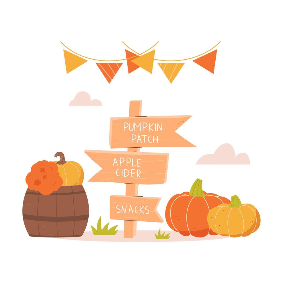 Harvest Festival. Fall festival. Wooden pointer on a white background vector