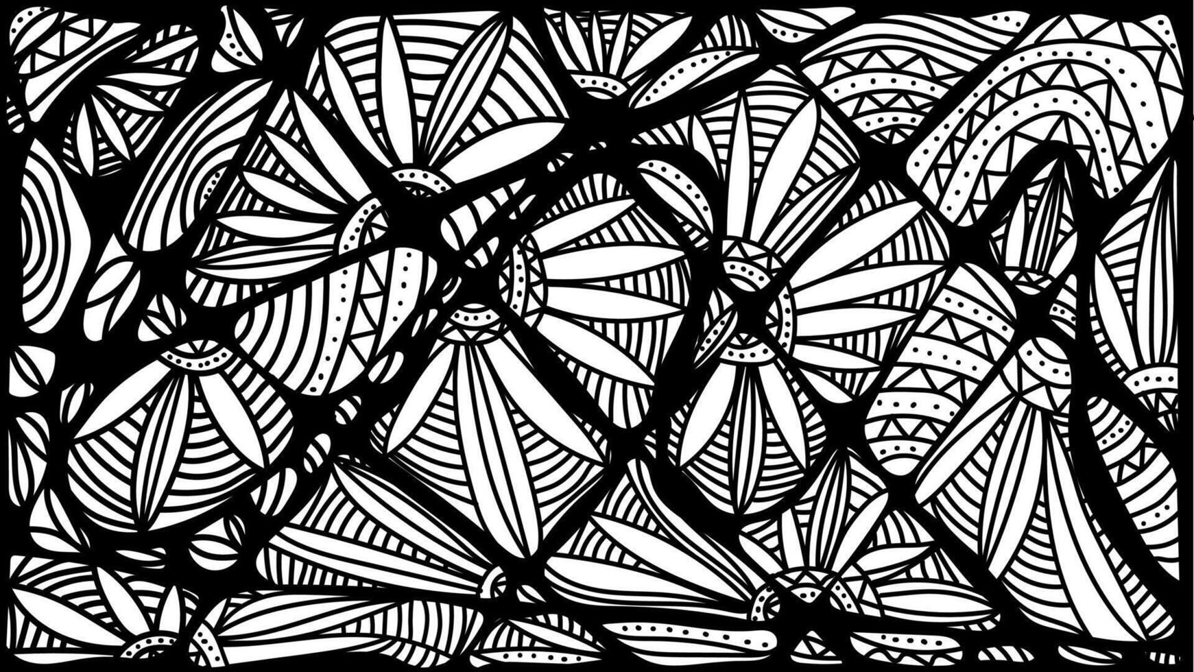 abstract black and white tribal floral with curve line and dot pattern design vector