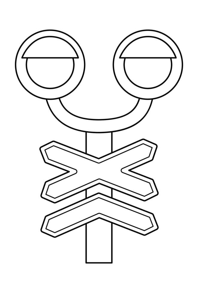 Railway black and white semaphore icon with prohibiting signs. railroad line traffic lights. Rail way stop clipart or coloring page isolated on white background vector