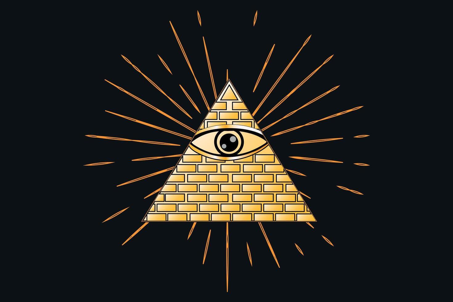 Eye of All Vision. Illuminated pyramid triangle with golden sun rays. Golden Illuminati, golden eye, esotericism vector