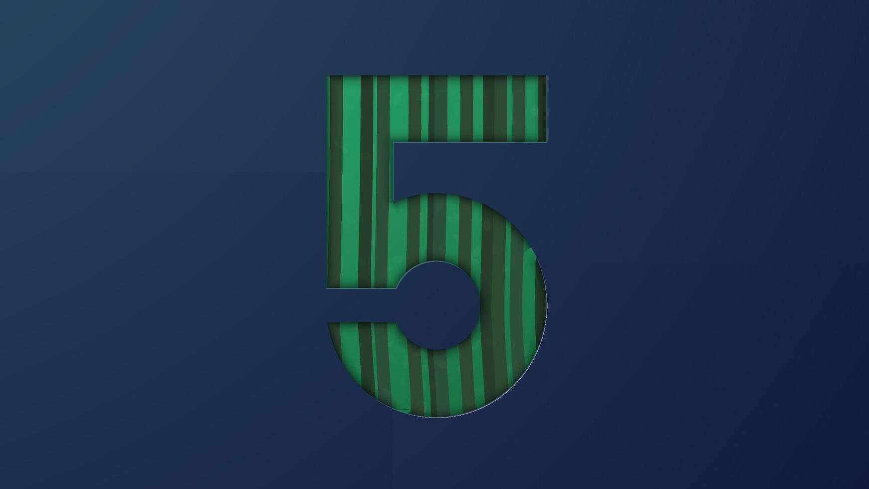 Number 5 with green line texture. vector