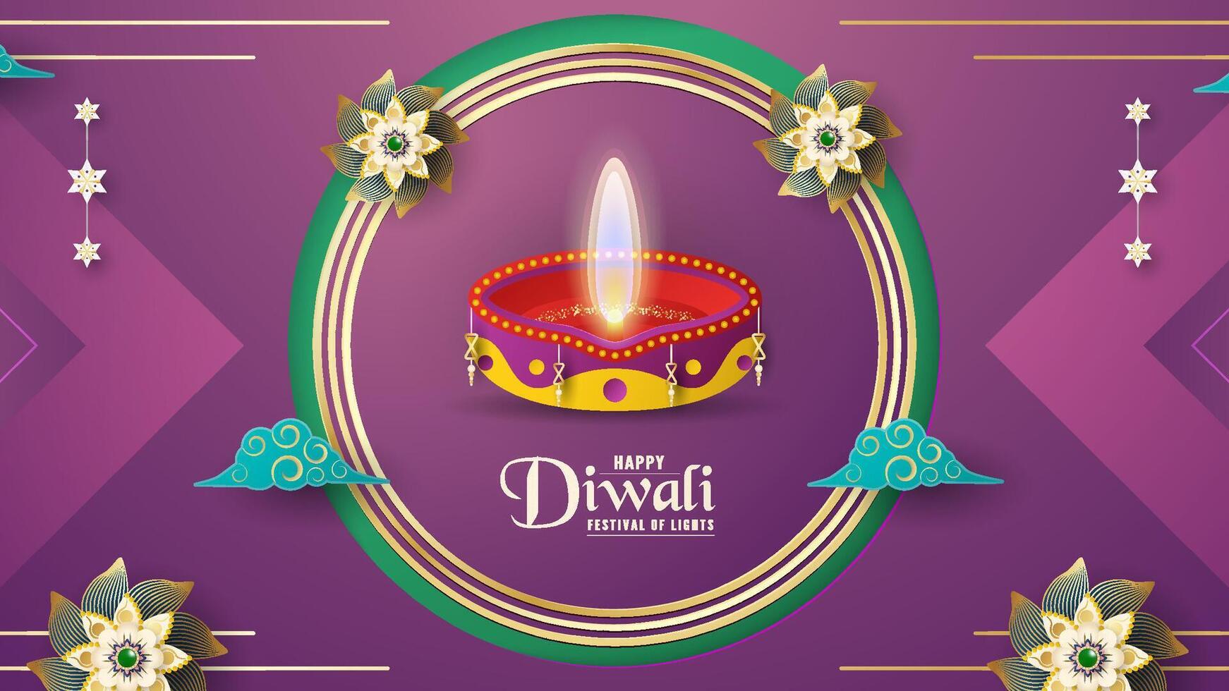 Festival of lights. Diya is on the violet template. vector