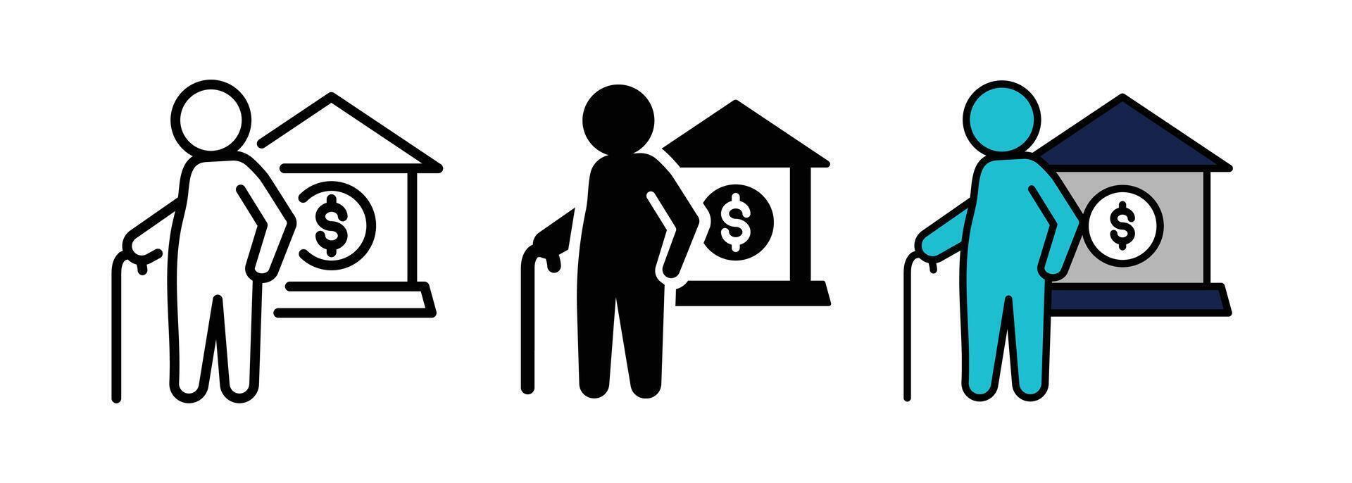 Retirement plan editable stroke and solid web icon set. illustration. vector