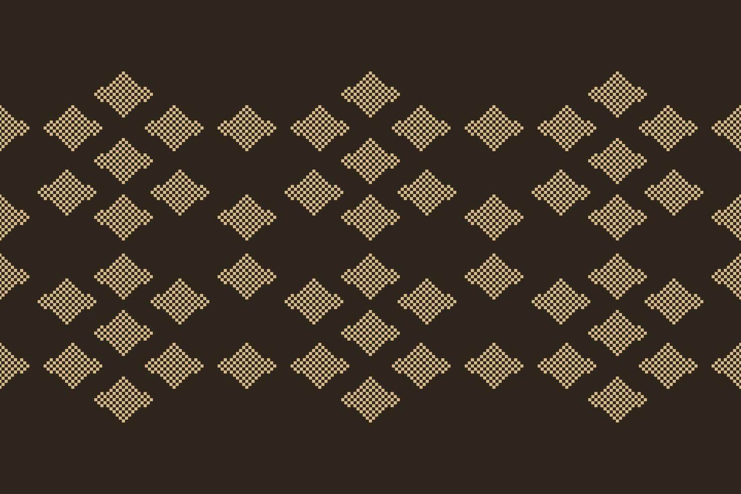 Ethnic motifs ikat geometric fabric pattern cross stitch.Ikat embroidery Ethnic oriental Pixel brown background.Abstract,Texture 20.8 3. vector