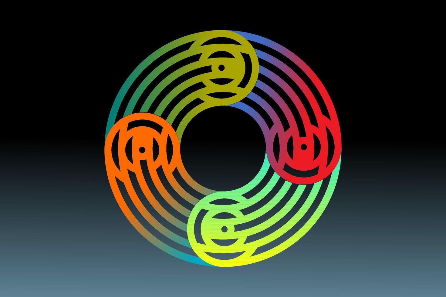 a colorful circular maze with four different colors vector