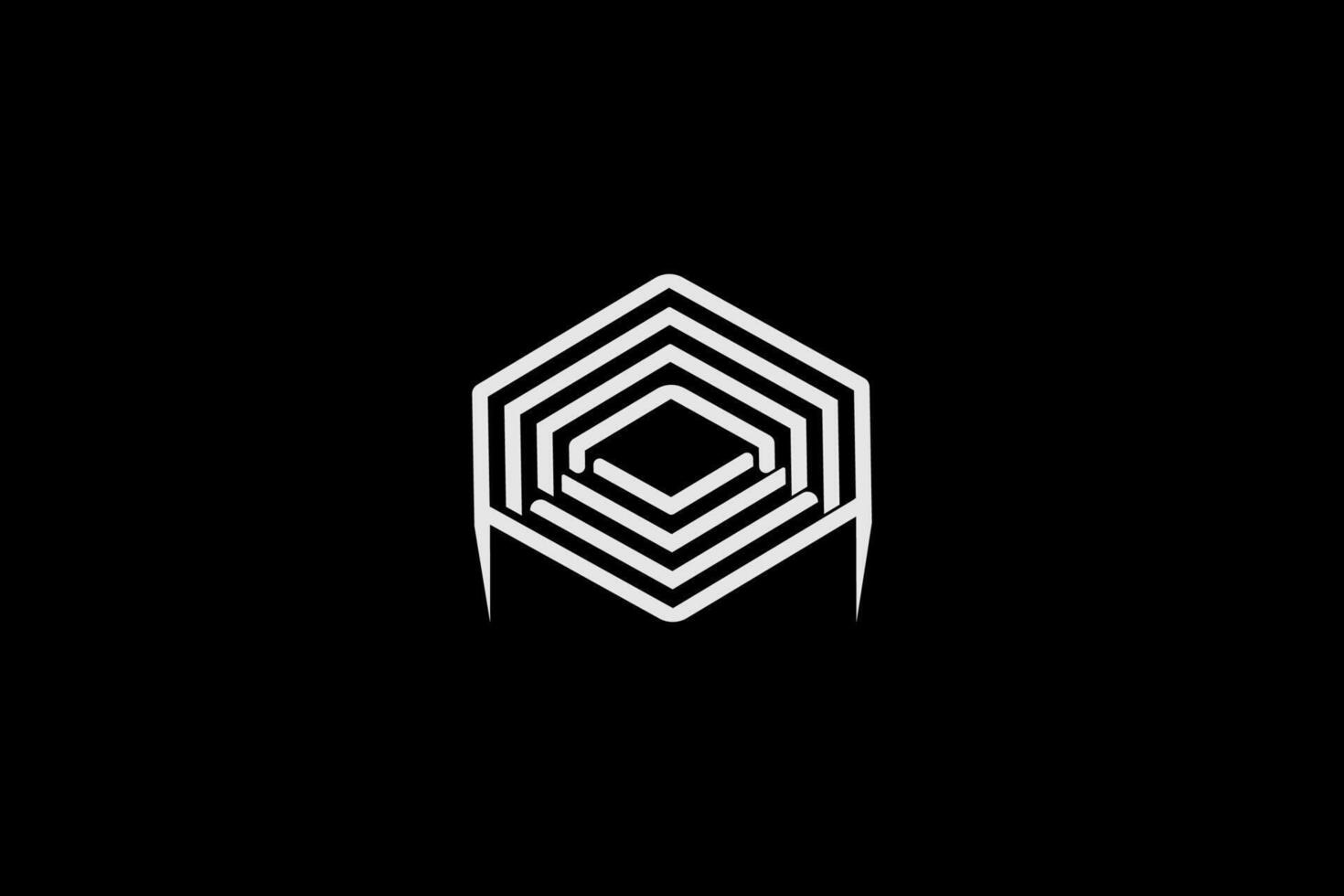 a black and white logo with a hexagon vector