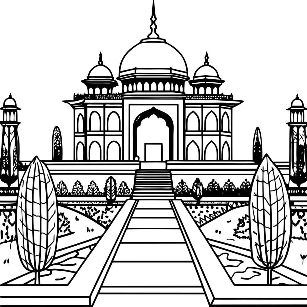 Line drawing Mughal Garden vector
