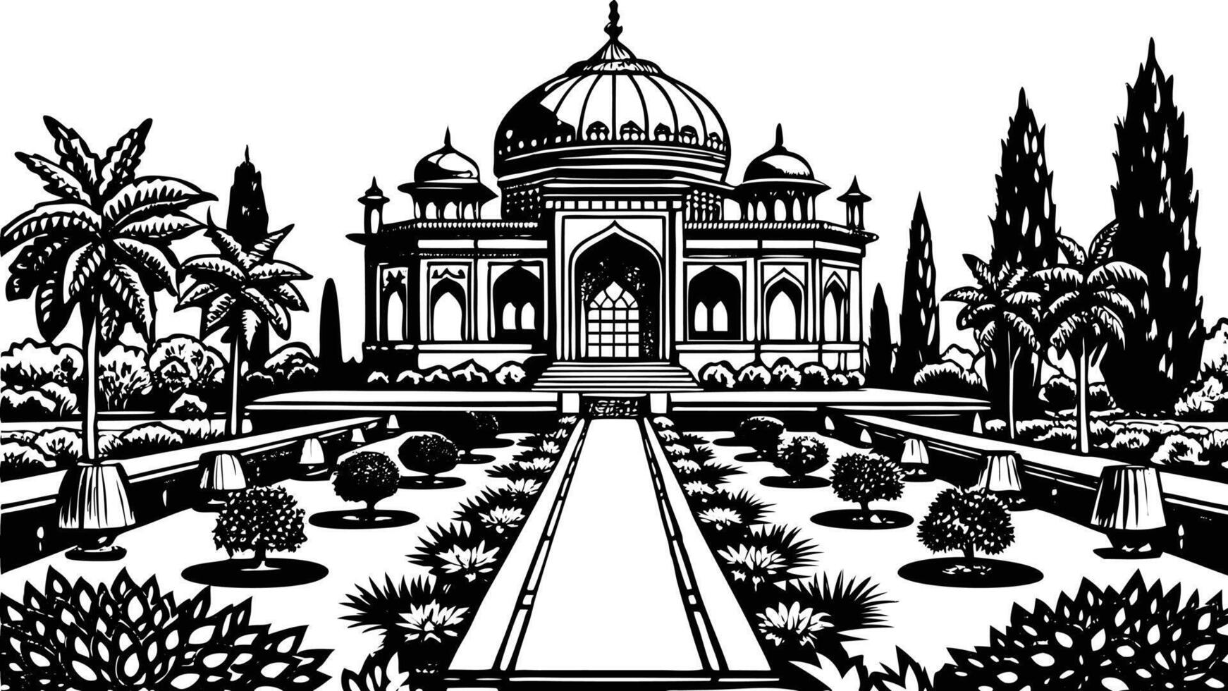 Linocut Mughal Garden vector