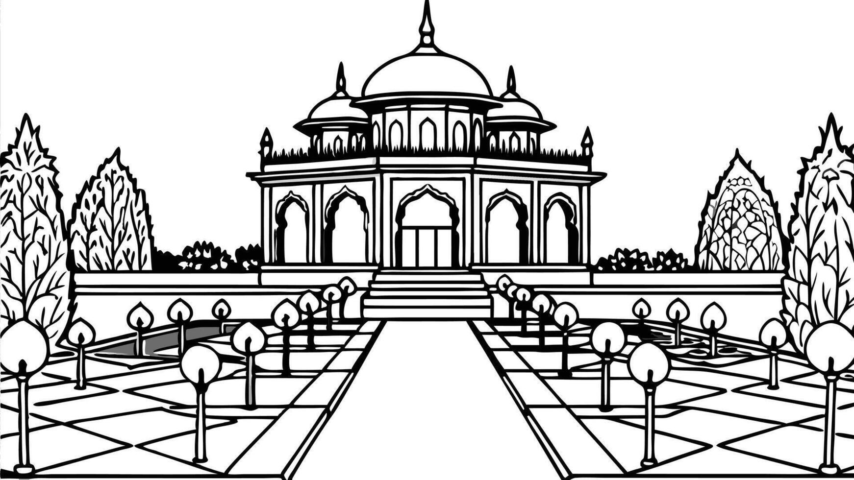 Lineart drawing Mughal Garden vector