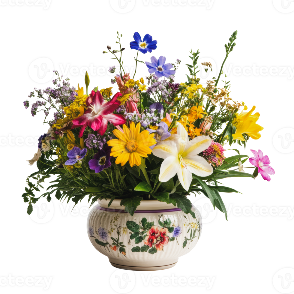 Vibrant flower bouquet in a vase png