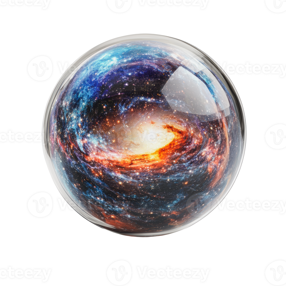 Colorful galaxy within a glass orb png
