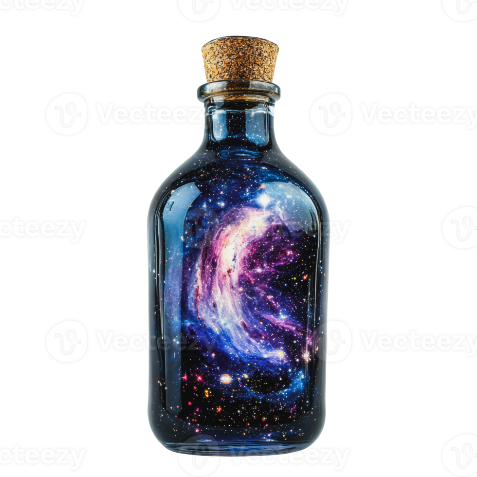 Decorative glass bottle with galaxy design png