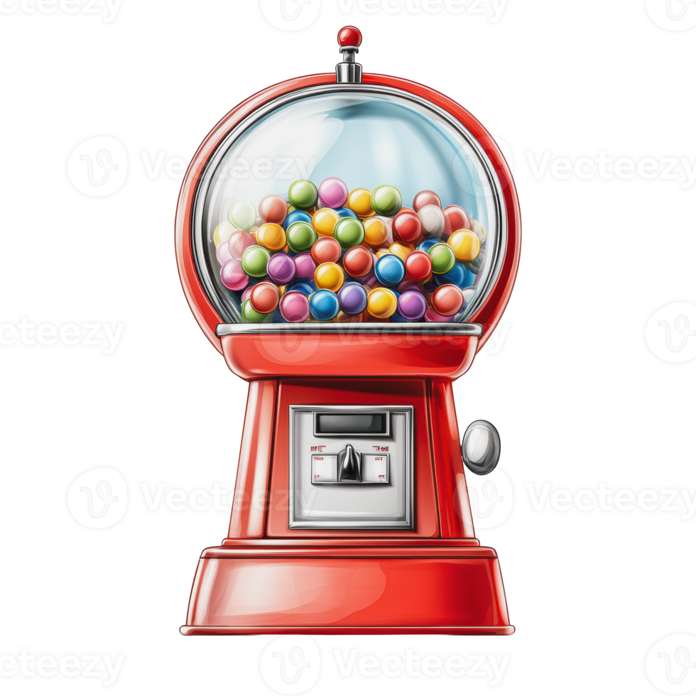 Red gumball machine with colorful candy png