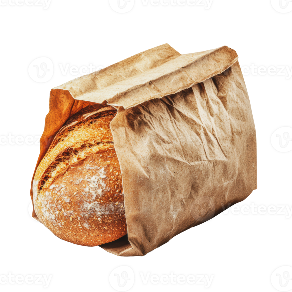Freshly baked bread in a paper bag png