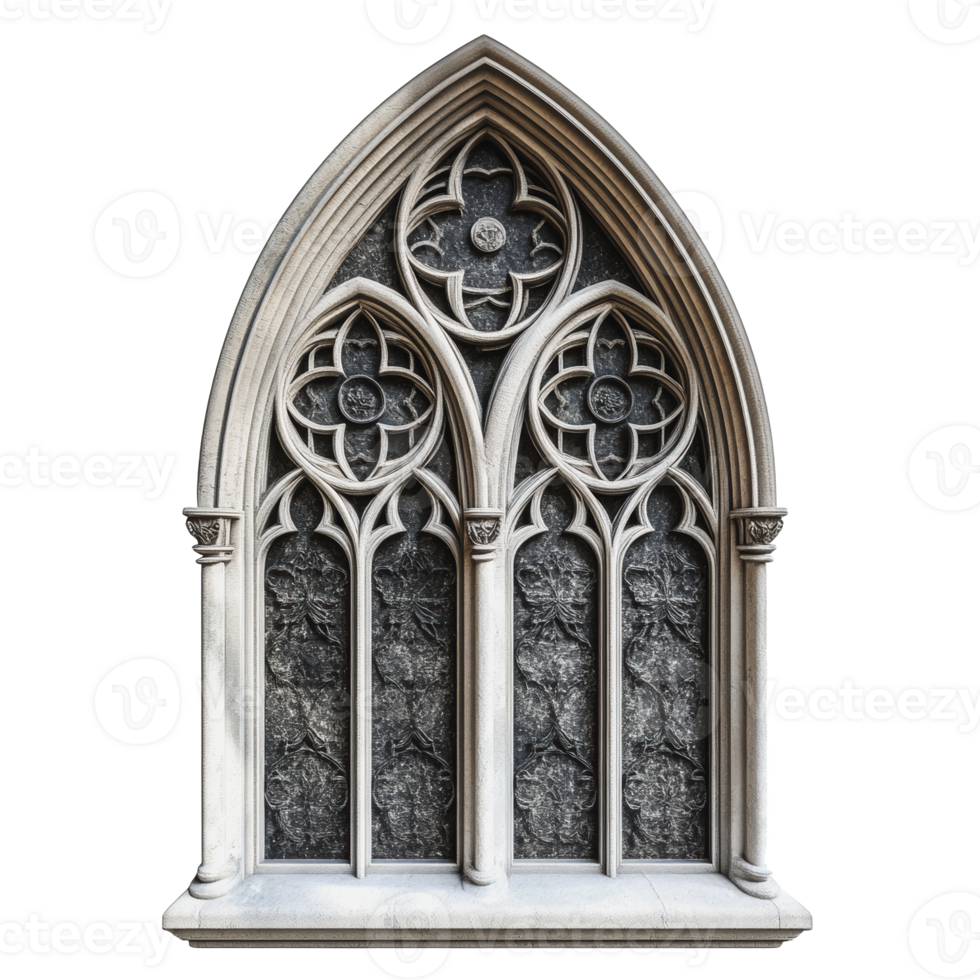 Gothic arched window with intricate designs png