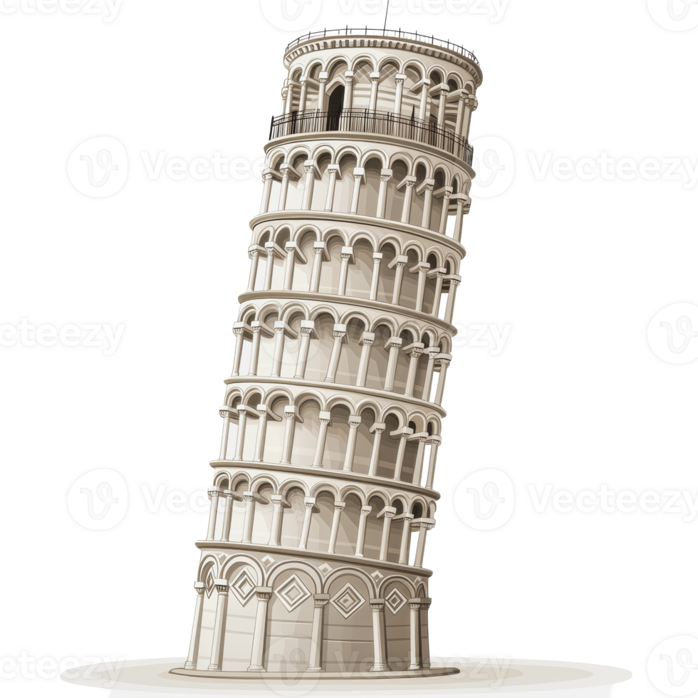 Leaning tower design with architectural details png