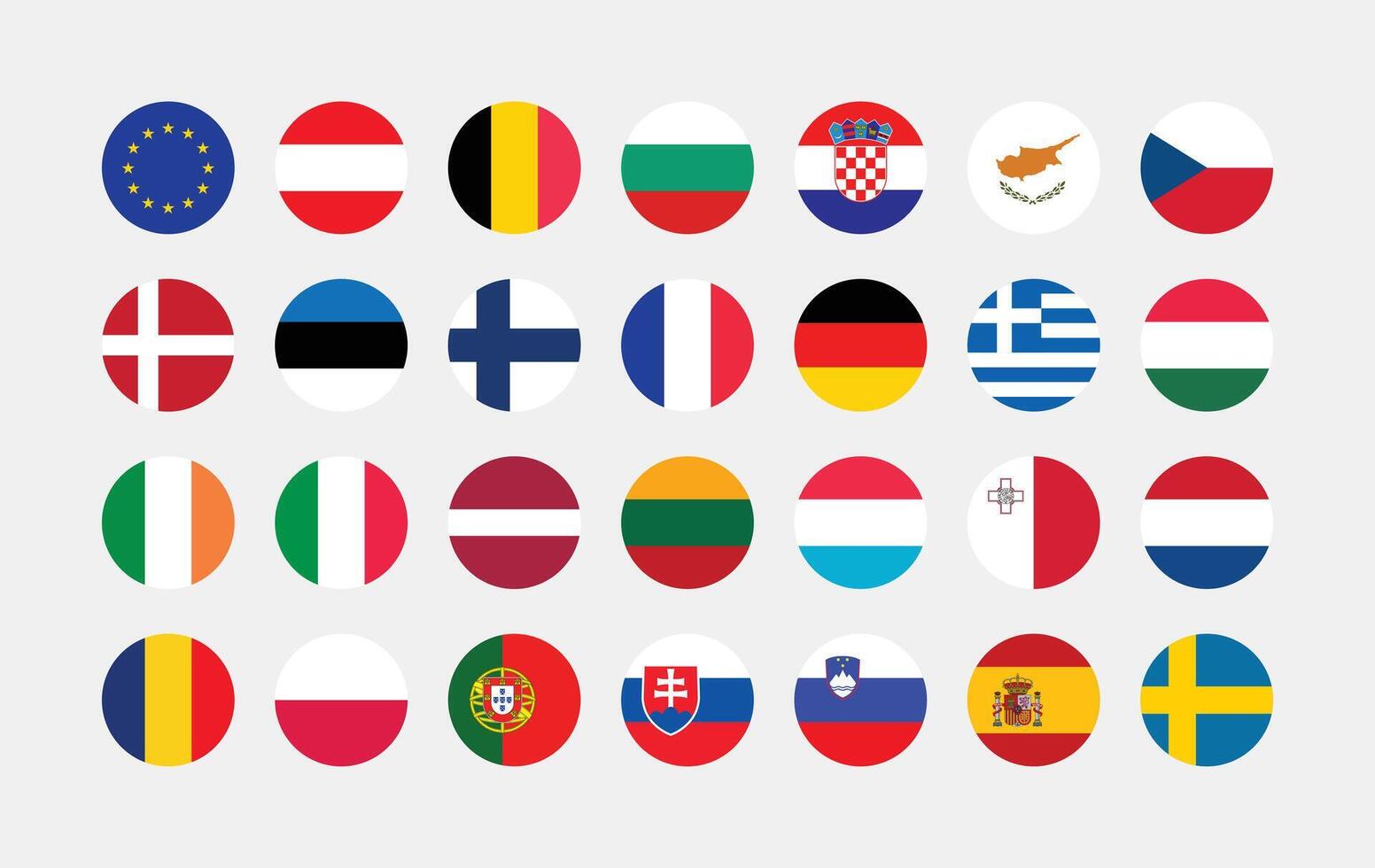National Flag of All European Union countries. Set of European Union country Round Flag. vector