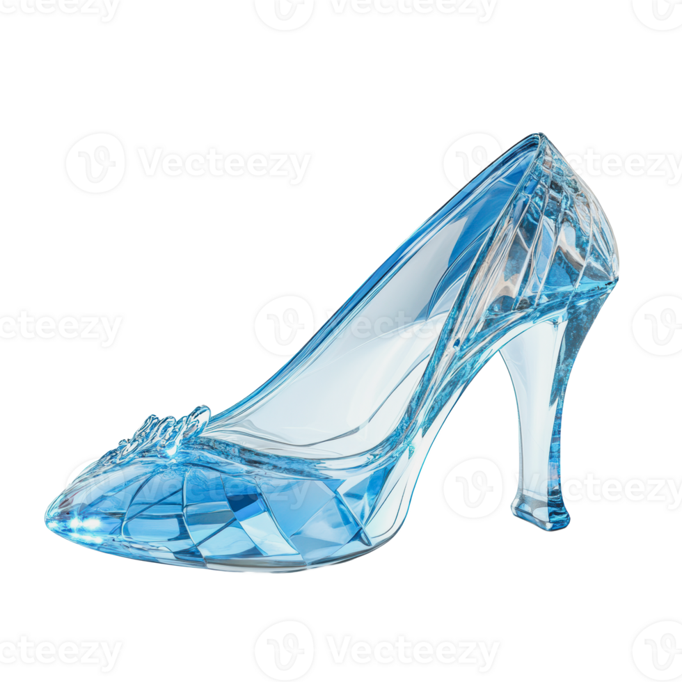 Elegant blue glass high heel shoe on display png