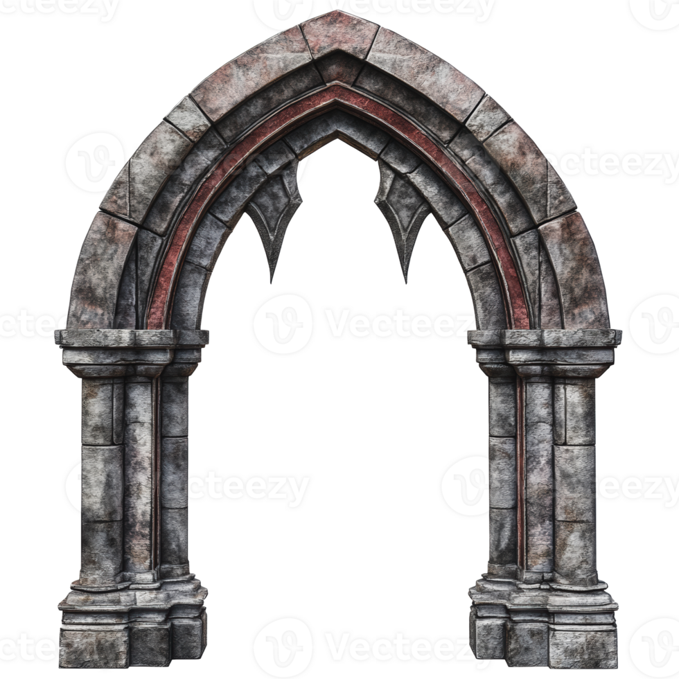 Weathered stone archway with intricate details png