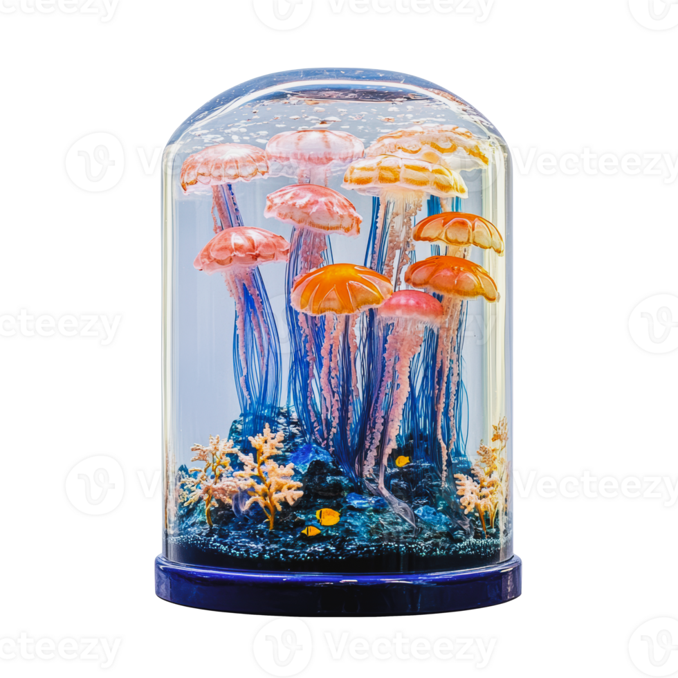 Colorful jellyfish exhibition in vibrant aquarium png