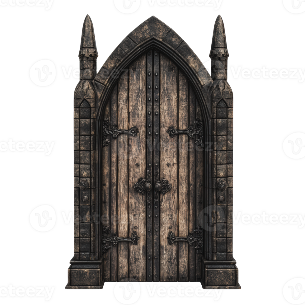 Gothic wooden door with ornate detailing png