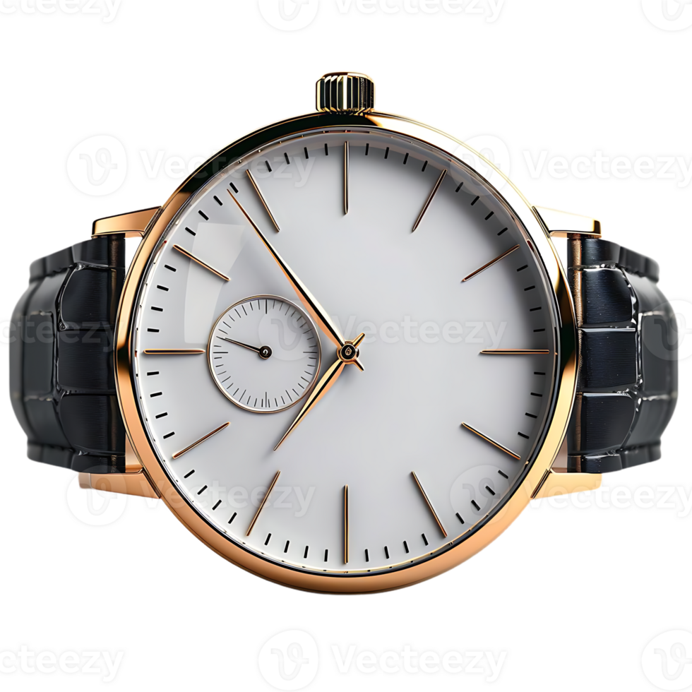 3D Render of a Classic Gold and White Watch with Leather Band png